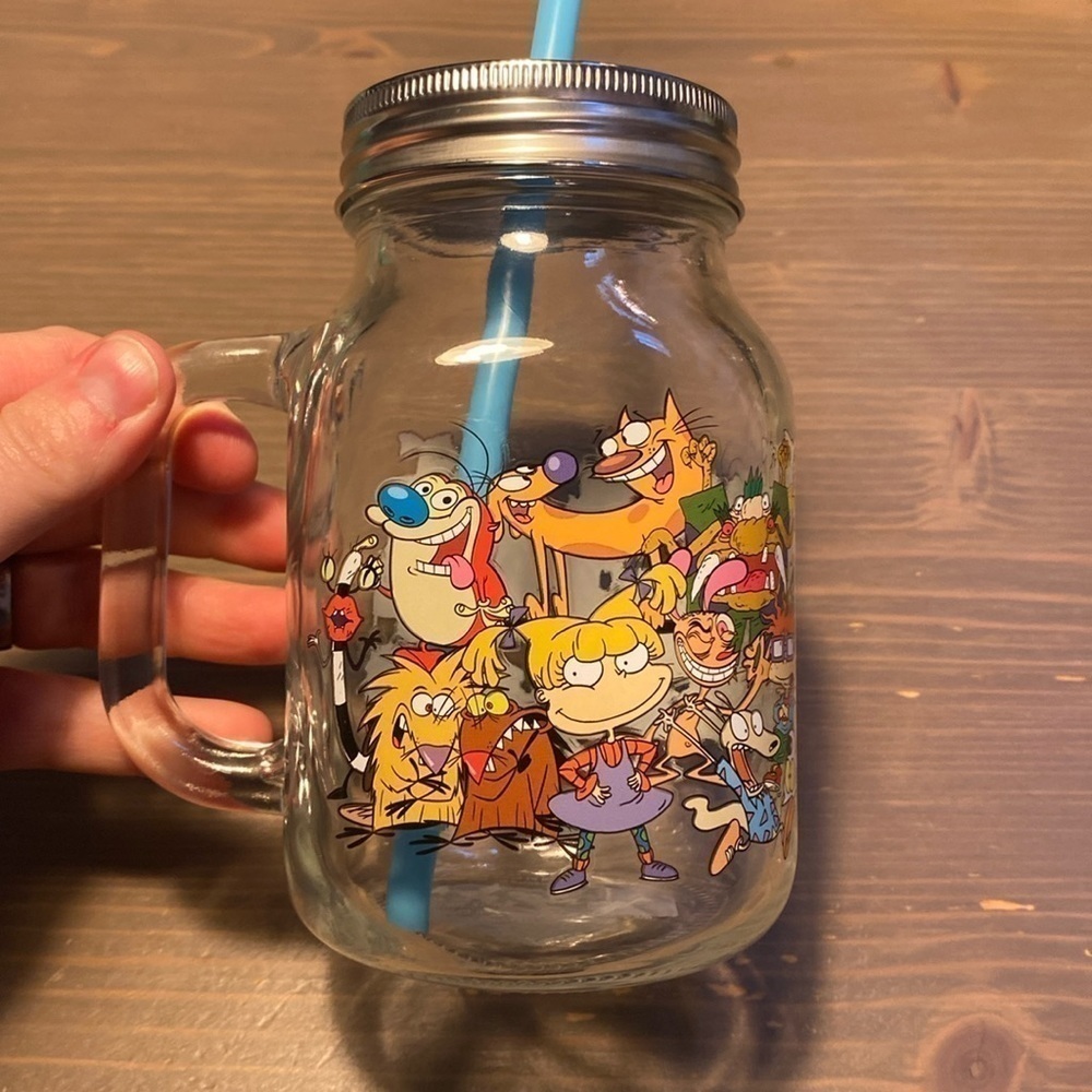 Nickelodeon classic cartoons mason jar drinking glass